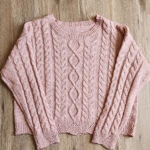 Lucky Brand Dusty Pink Cable Knit Crewneck Sweater